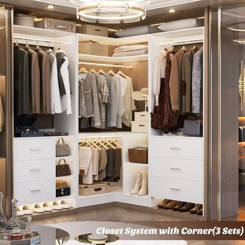 Aheaplus Corner Closet System with Shelves, L Shaped Walk-in Closets, White - Image 3