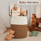 JMvicyroam 60L Cotton Rope Laundry Basket Hamper, White and Brown - Image 2