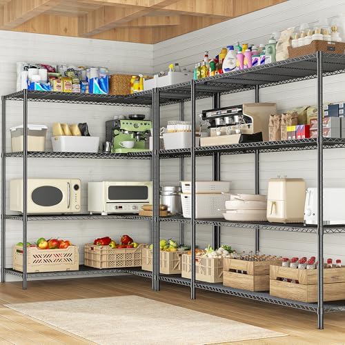 Romorgniz 52.4W Wire Shelving Rack, 4Tier Metal Shelving Unit,1120LBS Heavy Duty Storage Shelves,Adjustable Pantry Shelves, Metal Shelf and Storage Rack,Industrial Shelving 52.4Wx13.8Dx59H,2PCS by Romorgniz