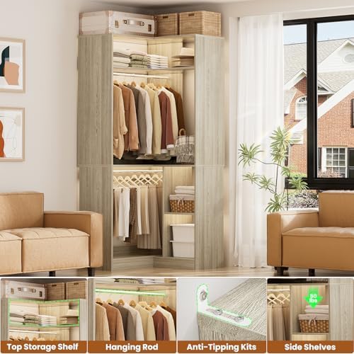 Aheaplus Corner Closet System with Shelves, L Shaped Walk-in Closets, White Oak - Image 4
