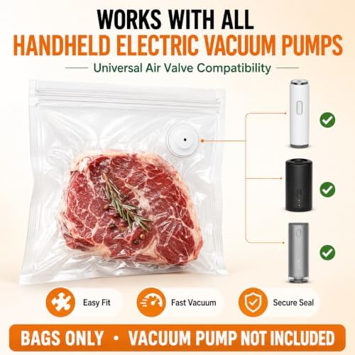 Vacuum Sealer Bags for Food, 60 Pcs Reusable Food Storage Bags, S+M+L Sizes, Air Valve Zipper Bags for Meal Prep, Freezer, Sous Vide & Microwave Storage - Image 2