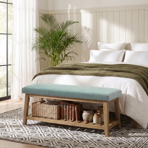 Zihanhome Entryway Shoe Bench, End of Bed Bench,Upholstered Bench (Teal) by Zihanhome