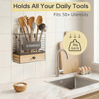 THYGIFTREE Kitchen Utensil Holder for Countertop, 2-in-1 Utensil Organizer with Drawer, Wall Mount or Counter Use, Utensil & Silverware Holder for Spatula, Cookware - Image 3