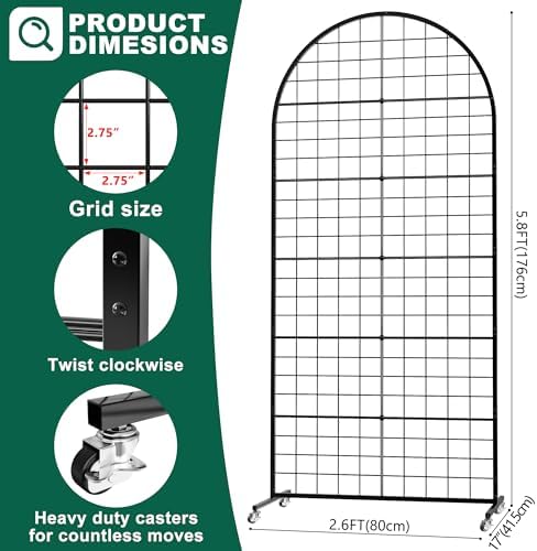 Aseem Metal Grid Wall Panels Display Stand Black Movable 2.6x5.8FT, 1PCS - Image 2