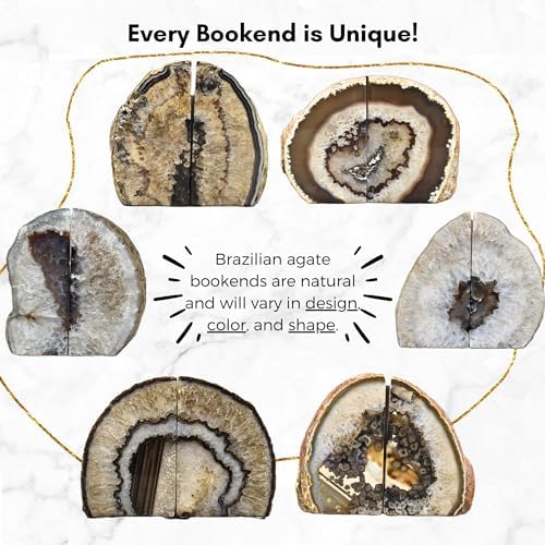 Nature's Decorations A Quality Black Agate Geode Bookends - Heavy Duty with Non-Skid Rubber Bumpers for Shelves, Office, Home Decor - Cool Crystal Stone (1 Pair 4-6 LB) - Image 2
