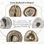 Nature's Decorations A Quality Black Agate Geode Bookends - Heavy Duty with Non-Skid Rubber Bumpers for Shelves, Office, Home Decor - Cool Crystal Stone (1 Pair 4-6 LB) - Image 2