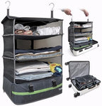 Stow-N-Go Portable Hanging Travel Shelves, Packing Organizer for Luggage. Carry on Closet for Clothes. Expandable Packing Cube. Travel Essentials. Dak Gray - XL by GrandFusion