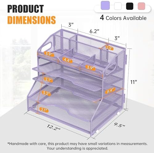 YINGHUA 5-Tier Mesh Desk Organizer, Letter Tray - Purple - Image 3