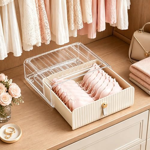 Bra Organizer for Closet, Stackable Pull-Out Drawer with Clear Top, Bra Storage Box for A-C Cup Bras, Teen Bras, Lingerie, Underwear, Socks, Scarves and Baby Clothes by Unknown