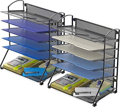 Simple Houseware 2 Packs 6-Tier Desk Organizer & Sliding Paper Tray, Black by SimpleHouseware