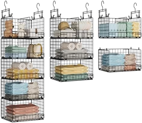 VyGrow 5 Tier Hanging Closet Organizer with Adjustable Dividers, Heavy-Duty Storage Shelves for Clothing, Kitchen, Laundry Room, Extra Large Baskets, 15.7" W x 11.8" D x 51" H, Black by VyGrow