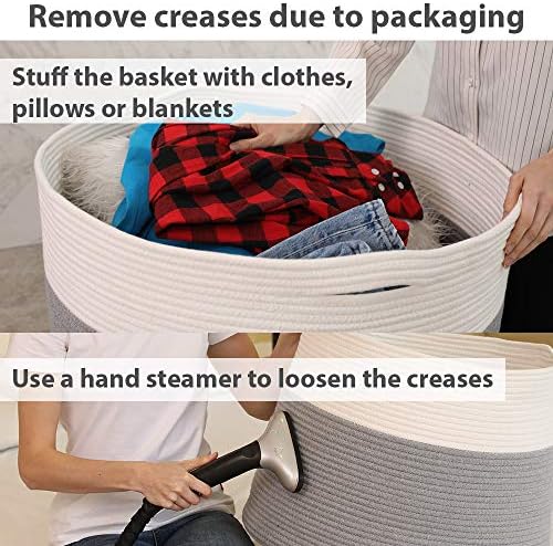 20x15 Inch Extra Large Round Cotton Rope Storage Basket with Lid, Decorative Woven Bin with Cover for Living Room Bedroom Closet, Grey - Image 5
