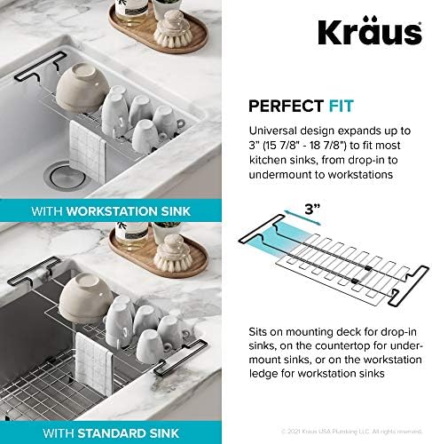 Kraus Multipurpose Stainless Steel Kitchen Sink Large Drying Rack, Sponge Holder, Sink Caddy with Towel Bar, Expandable 15 7/8 in. to 18 7/8 in., KCD-2 - Image 4