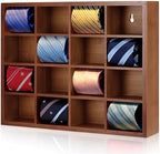 Wesiti Tie Box Organizer Wall Mounted Tie Rack with 16 Compartments Bamboo Belt Holder for Men Scarf Necktie Home Wall Closet (Dark Brown Color,1 Piece) by Unteilti