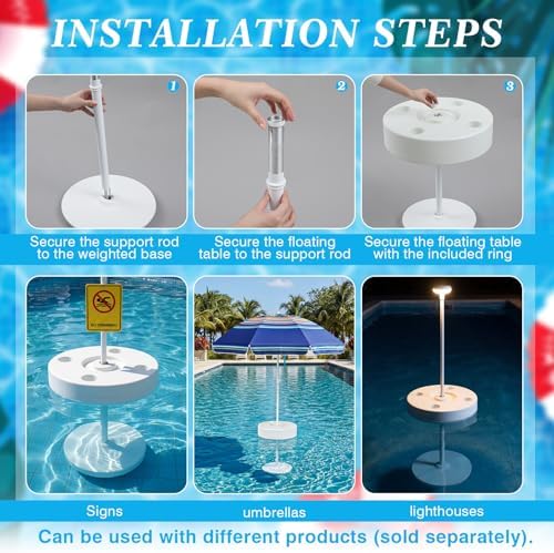 Briwooody Floating Pool Umbrella Stand with Table, Portable Shade Base Holder with Weighted Base and 4 Cup Holders, Pool Sunshade Support for Pools and Hot Tubs (Umbrella Not Included) - Image 4