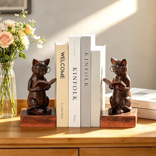 Cat Decorative Bookends, Set of 2 Book Ends for Heavy Books - Image 2