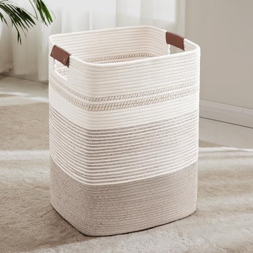 85L Tall Woven Laundry Basket Hamper with Leather Handles,Brown​ by SunNewt
