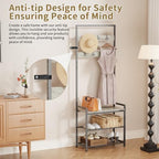 Hall Tree with Shoe Storage Bench - Entryway Bench with Coat Rack and Hooks - 3-in-1 Small Hall Tree for Entry Way, Entrance, Hallway, Doorway, Front Door, Mudroom, Small Space - Greige - Image 5