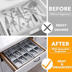 SpaceAid Bamboo Silverware Drawer Organizer with Labels, Kitchen Utensil Tray Holder Organizer for Flatware, Cutlery, Spoon and Knives Drawer Storage Organization (Gray, 6 Slots) - Image 2