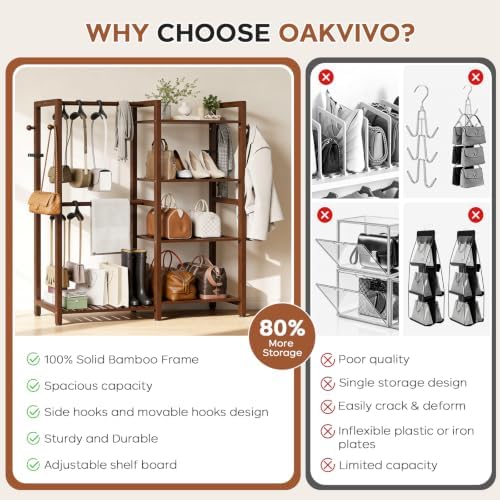Purse Organizer for Closet, Bamboo Large Capacity Handbag Storage Rack - Image 6