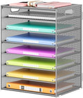 Lavatino 8-Tier Office Desk File Organizer, Letter Tray Paper Organizer with Handle, Including 5 Adjustable Slide Trays for Organizing Desktop Workspace Accessories and Supplies (Silver Metal Mesh) by Lavatino