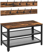 HOOBRO Hall Tree Entryway Storage Bench, Coat Rack Shoe Bench, Shoe Rack Organizer with Coat Hooks, 3-in-1 Design, Wooden Furniture with Metal Frame, Rustic Brown and Black BF17MT01 by HOOBRO