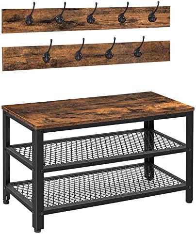 HOOBRO Hall Tree Entryway Storage Bench, Coat Rack Shoe Bench, Shoe Rack Organizer with Coat Hooks, 3-in-1 Design, Wooden Furniture with Metal Frame, Rustic Brown and Black BF17MT01 by HOOBRO