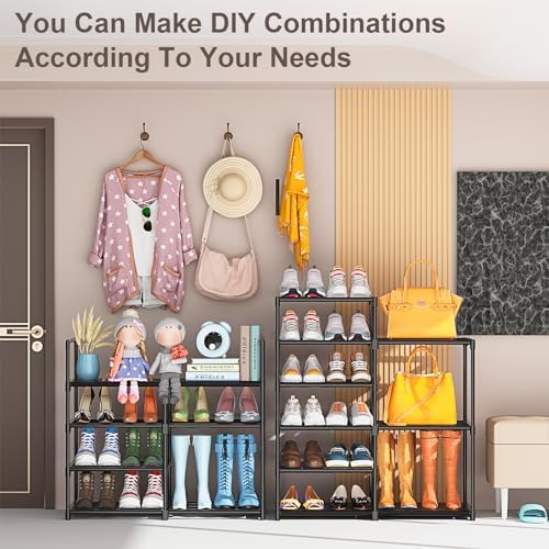 Kottwca 2 Row 10 Tier Tall Shoe Rack Organizer for Closet Entryway, 40-45 Pair Shoe Boot Storage Rack, Metal Shoe Shelf Small Vertical Stackable Shoe Stand for Bedroom Corner - Image 4
