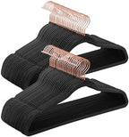 SONGMICS Velvet Hangers 50 Pack, Non-Slip with Rose Gold-Colored Swivel Hooks, Slim Space-Saving for Closet, Heavy-Duty, Black UCRF026B50 by VASAGLEbySONGMICSHOME