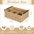 Remerry Beige Bathroom Countertop Organizer Caddy, Wicker-Like Divided Basket with Handle and Metal Frame, 4 Compartment, Paper Rope Storage Organizer for Vanity Kitchen (10.24 x 7.87 x 3.94 in) - Image 2