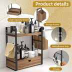 2-Tired Bathroom Counter Organizers and Storage, Bathroom Countertop Organizer with Drawer, Solid Wood Skincare Perfume Organizer for Vanity Kitchen Corner Shelf Office Countertop (Drak Brown) - Image 4