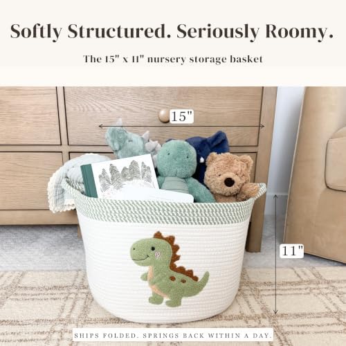 Dinosaur Baby Storage Basket, Woven Cotton Rope Nursery Bin, 15x11 in - Image 2
