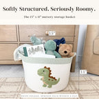 Dinosaur Baby Storage Basket, Woven Cotton Rope Nursery Bin, 15x11 in - Image 2
