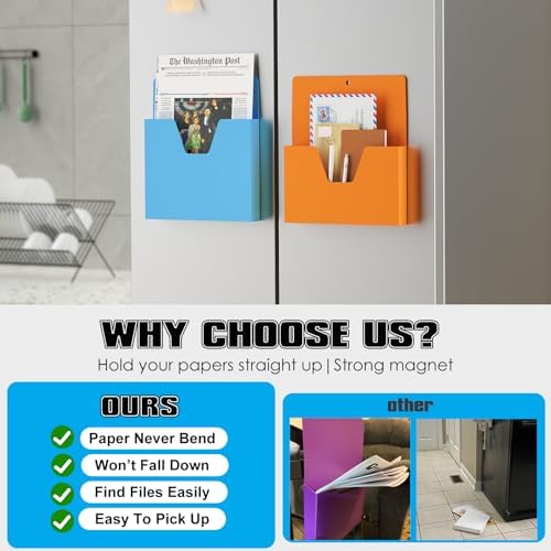 MFTEK Magnetic File Holder 6 Pockets Paper Holder, Hanging File Organizer Office Supplies Storage for Cabinets, Whiteboard, Magnetic Mail Letter Folder for Refrigerator (Classic Color-Mix) - Image 4