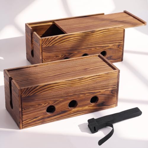 2 Pack Large Cable Management Box Wooden Cord Organizer Box for Power Strip, Surge Protector, Extension Cords, Chargers & Wires, Cable Hider Box for Desk by Unknown
