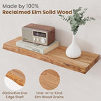 Floating Shelves for Wall Decor, Rustic Solid Elm Wood Live Edge Floating Shelves Wall Mounted, Wall Shelves with Invisible Bracket for Living Room Bathroom Bedroom Kitchen, 24 Inch Set of 2, Natural - Image 3