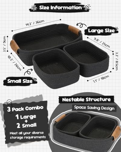 Sea Team Nesting Rectangular Woven Cotton Rope Storage Basket, 3-Pack - Image 7
