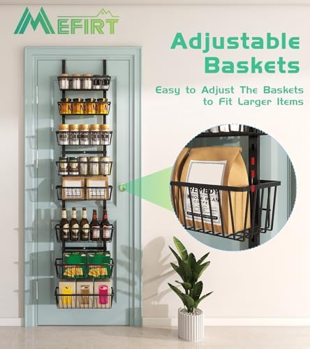 Mefirt 12 Inch Wide Narrow Over The Door Pantry Organizer Black 8-Tier - Image 3