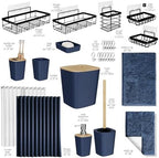 Clara Clark Bathroom Accessories Set - 27PC Bathroom Set with Adhesive Corner Shower Caddy Hanging, Bathroom Sets with Shower Curtain and Rugs, Navy Blue Shower Curtain Set with Bathroom Trash Can - Image 3