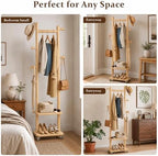 Taitiy Small Clothes Rack Solid Wood Coat Rack Freestanding with Wheels - Image 6