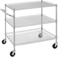 Finnhomy 3 Tier Heavy Duty Commercial Grade Utility Cart, Wire Rolling Cart with Handle Bar, Steel Service Cart with Wheels, Kitchen Carts on Wheels, Metal Cart Shelf Size 24" D x 36" W, NSF, Chrome by Finnhomy