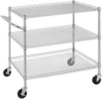 Finnhomy 3 Tier Heavy Duty Commercial Grade Utility Cart, Wire Rolling Cart with Handle Bar, Steel Service Cart with Wheels, Kitchen Carts on Wheels, Metal Cart Shelf Size 24" D x 36" W, NSF, Chrome by Finnhomy