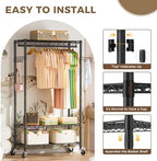 Golpart Heavy Duty Rolling Clothes Rack Wheels Portable Metal Garment Rack - Image 5