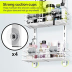 Orimade Over The Door Shower Caddy Adjustable 3 Tier White,Bathroom Hanging Organizer Shelf Rustproof with 4 Hooks,Shower Basket with Soap Holder and Suction Cup - Image 3