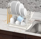 Simple Houseware 2-Tier Dish Rack with Drainboard, White - Image 3