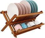 Utoplike Teak Wood Dish Drying Rack, Foldable Plate Organizer Countertop by Utoplike