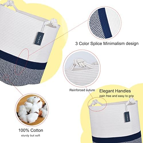 COMSE Tall Woven Blanket & Laundry Basket, 72L, Blend White & Navy Blue - Image 4