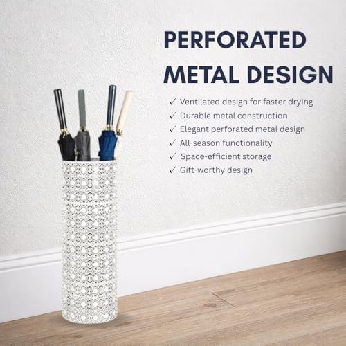 Concepts 21 inch Heavy Duty Metal Umbrella Stand - Durable Storage Holder for Umbrellas - Indoor and Outdoor Use - Stylish and Modern Organizer for Entryways. (White Lace) - Image 5