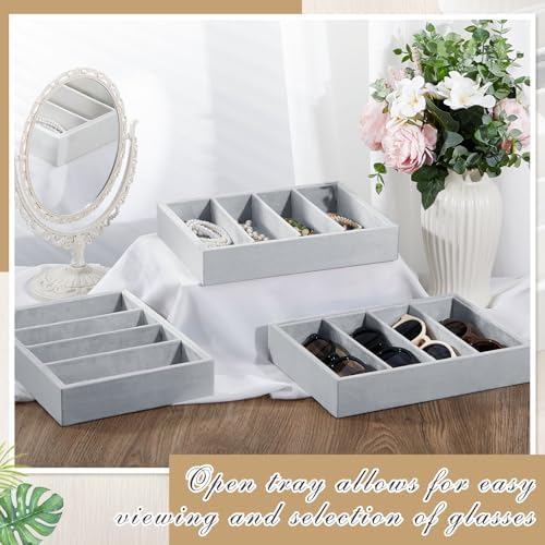Amylove 4 Pcs Gray Sunglass Organizer Trays 4 Grids Velvet Glasses Holder Jewelry Display Organizer Eyeglasses Storage Box Drawer - Image 5