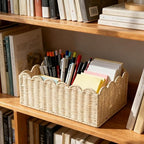 Scalloped Basket, Wicker Storage Baskets, Hand Woven Baskets for Shelves,Natural Baskets for Organizing (Rattan&M-14" L x 10.5" W x 6" H) - Image 3